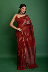 PURE LINEN ALLOVER BIRD JAMDANI SAREE
